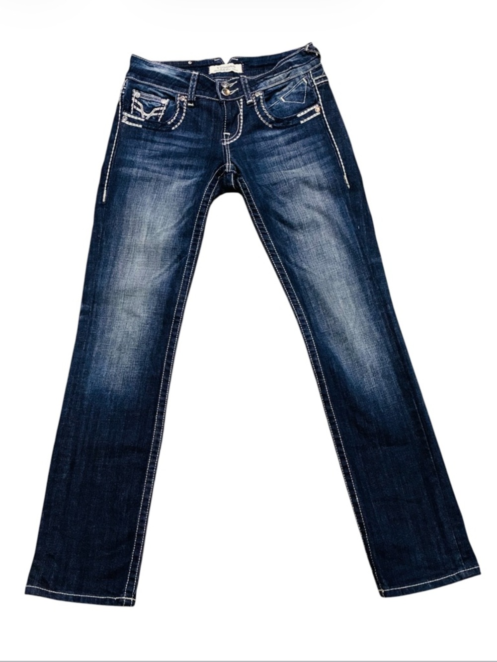 Vigoss Low Rise Straight Leg Jeans 28x32 Dark Blue Wash Stretch Y2K Women’s EUC - Picture 2 of 13